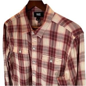 PAIGE Women's M Red Plaid Button Up Shirt Cotton Long Sleeve Soft Flannel Cozy
